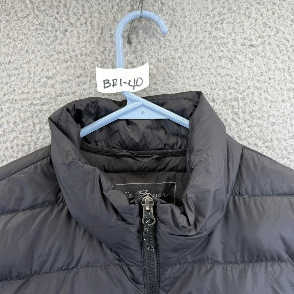 Eddie Bauer EB650 Down Puffer Jacket Womens Large Black Full Zip Quilted READ
